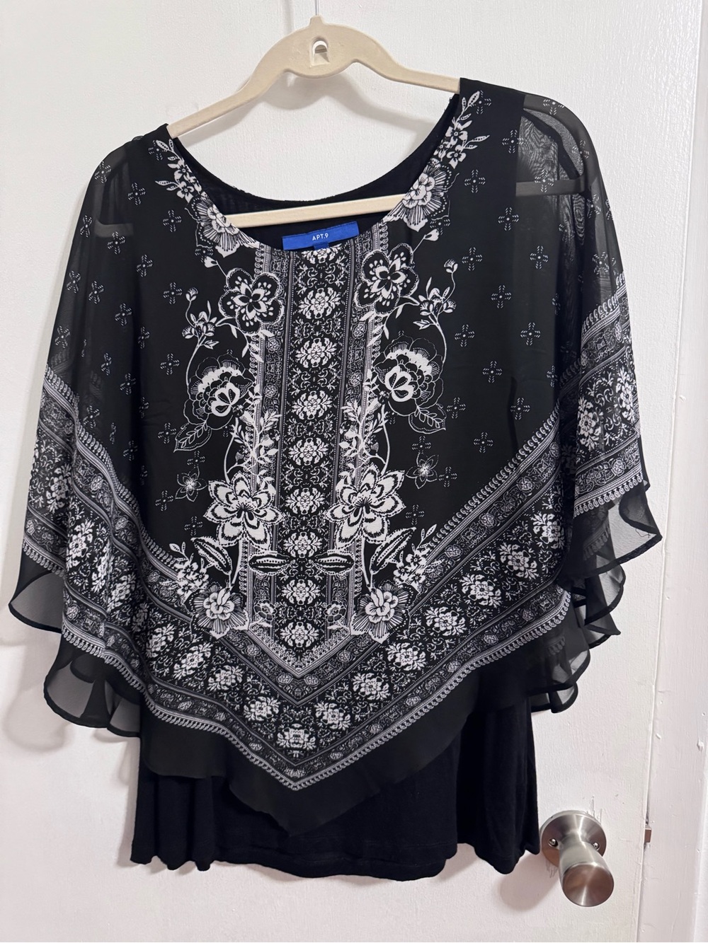 Apt. 9 Black & White Floral Sheer Poncho Tank